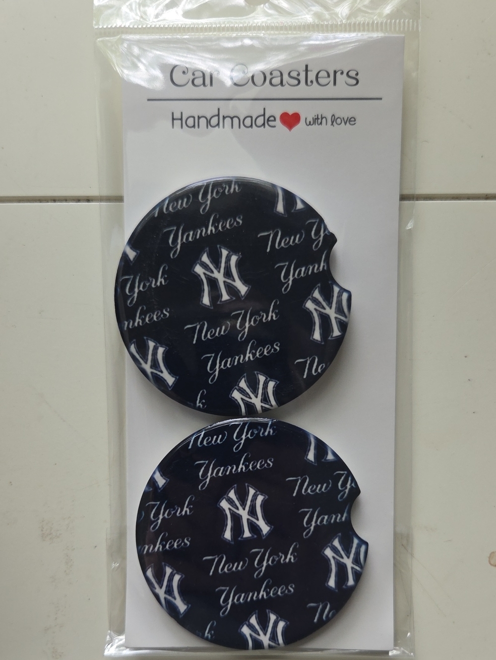 New York Yankees Car Coaster Set - Navy & White